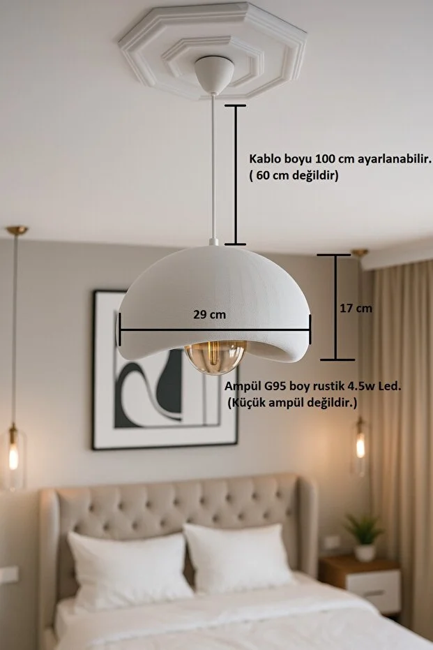 Beton Görünüm Tekli Sarkıt Avize Bohem Modern Rustik(G95 Ampül Dahildir.)